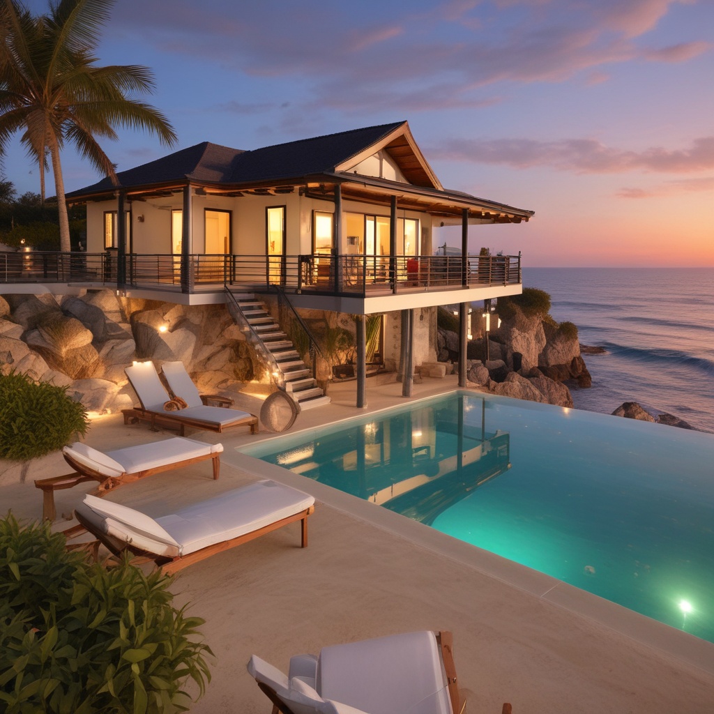 Beachfront villa with happy people